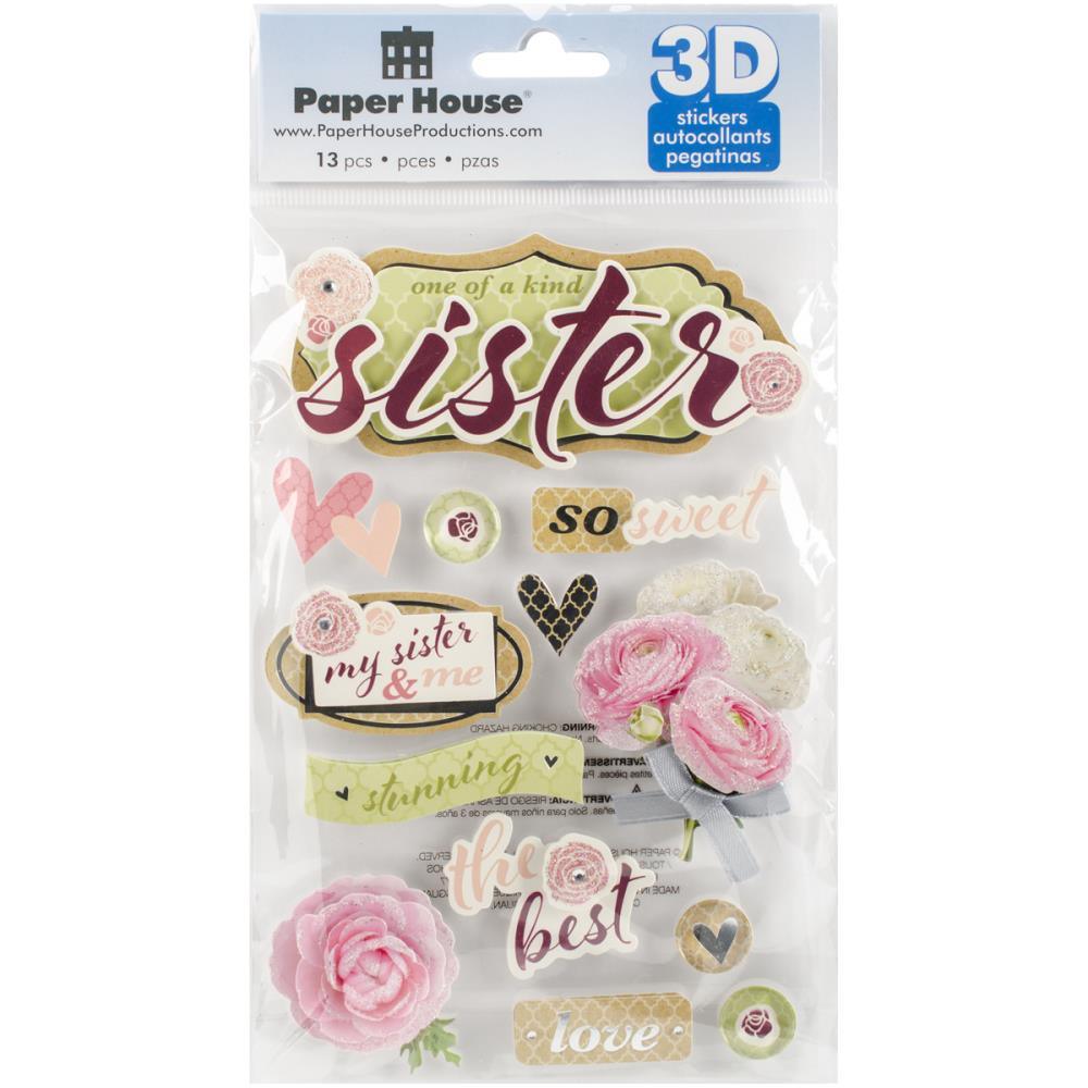Family Collection Sisters 5 x 7 Glitter & Foil 3D Scrapbook Embellishment by Paper House Productions - Scrapbook Supply Companies
