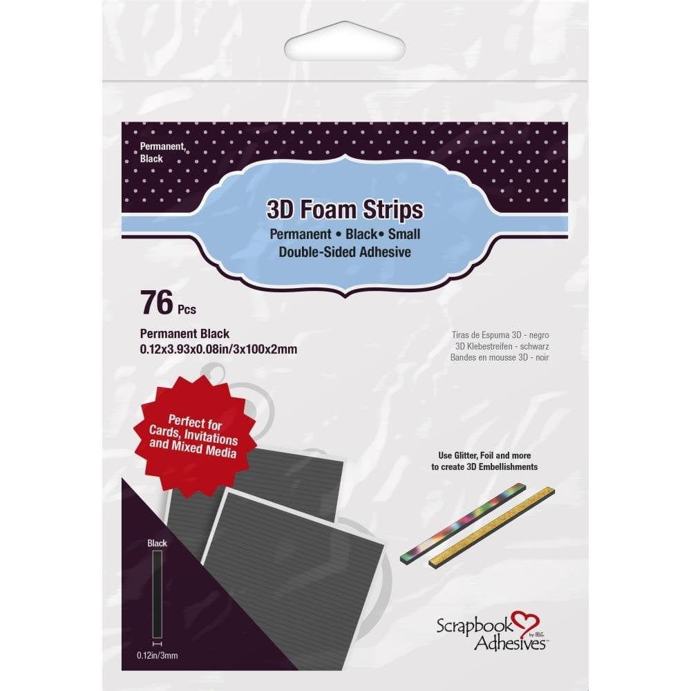 Foam Collection 3D Black Foam Strips, Double-Sided, Self-Adhesive, Permanent Foam Strips - 76 pieces - Scrapbook Supply Companies