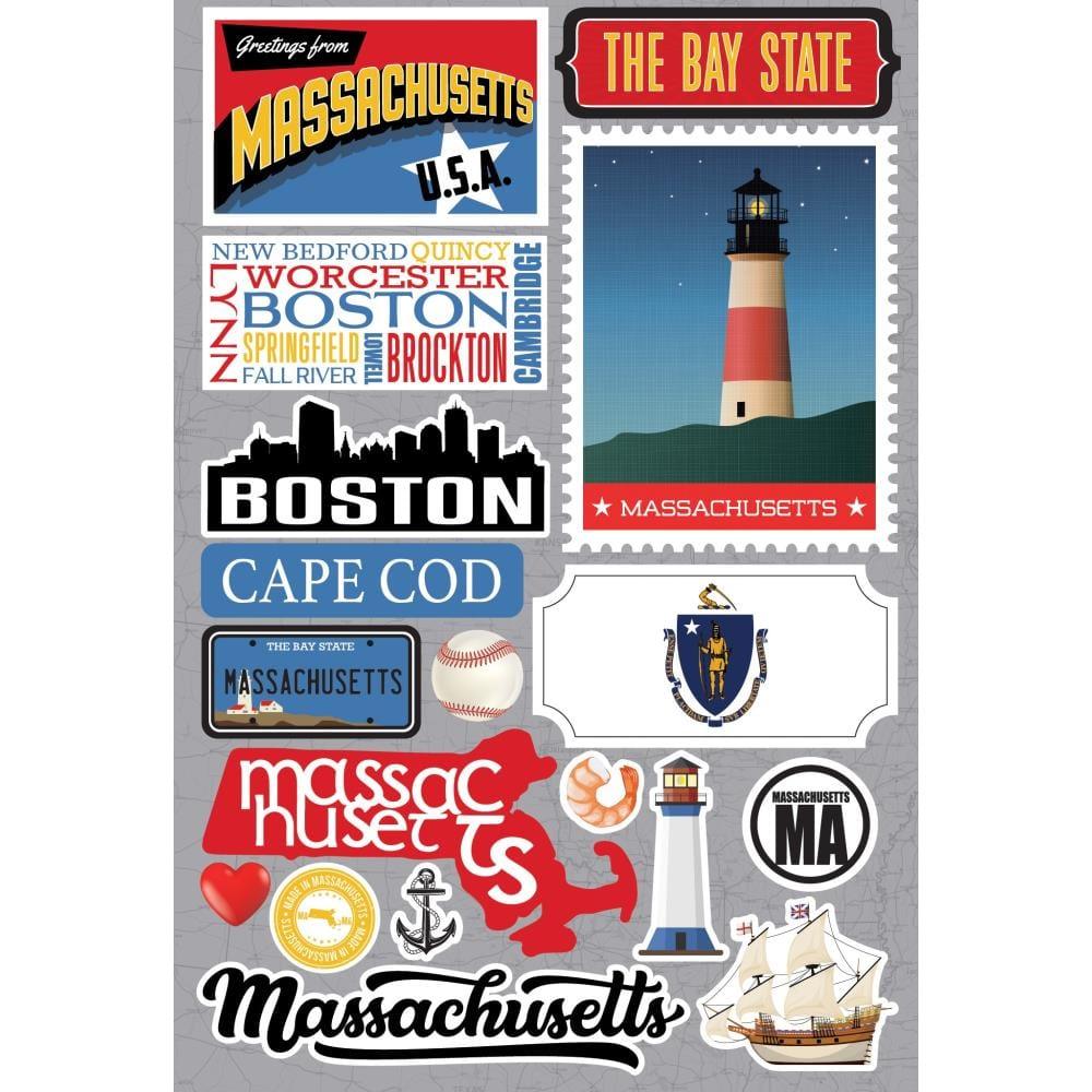 Jetsetters 3 Collection Massachusetts 5 x 7 Scrapbook Embellishment by Reminisce - Scrapbook Supply Companies