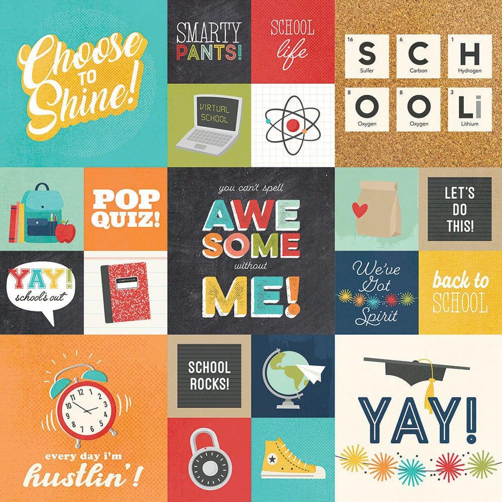 School Life Collection 2 x 2 and 4 x 4 Elements 12 x 12 Double-Sided Scrapbook Paper by Simple Stories - Scrapbook Supply Companies