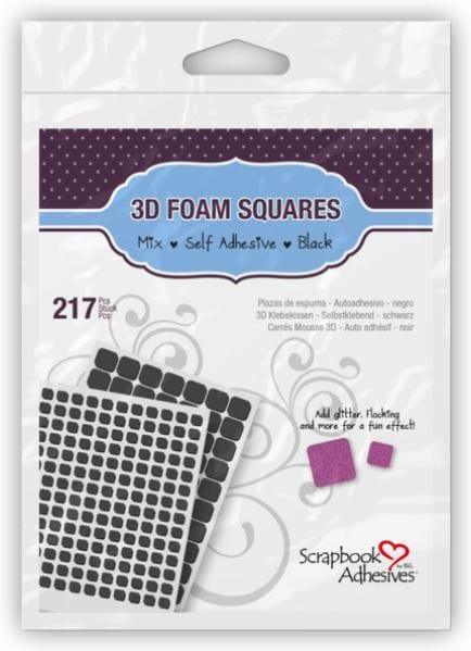 Foam Collection 3D Black, Mixed Size, Double-Sided, Self-Adhesive, Permanent Foam Squares - Pkg. of 217 - Scrapbook Supply Companies