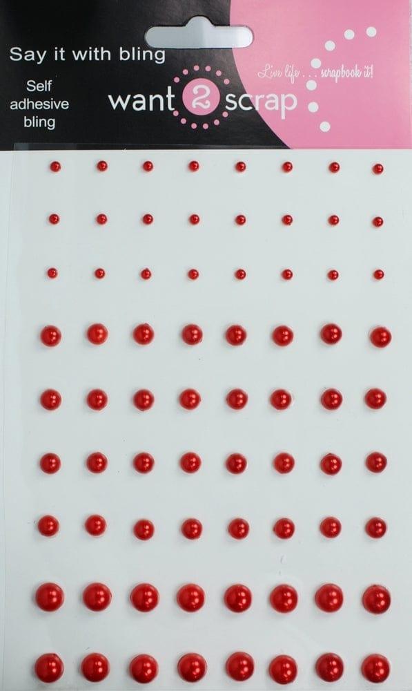 Say It With Bling Collection Red Pearls Self-Adhesive Scrapbook Bling by Want 2 Scrap - 72 Count - Scrapbook Supply Companies