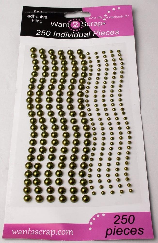Say It With Bling Collection Sage Green Pearls Self-Adhesive Scrapbook Bling by Want 2 Scrap - 250 Count - Scrapbook Supply Companies