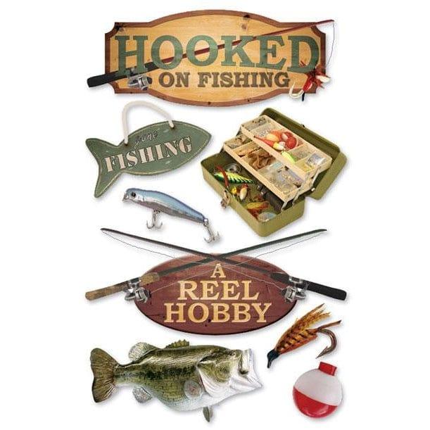 Sports Collection Hooked On Fishing 5 x 7 Foil 3D Scrapbook Embellishment by Paper House Productions - Scrapbook Supply Companies