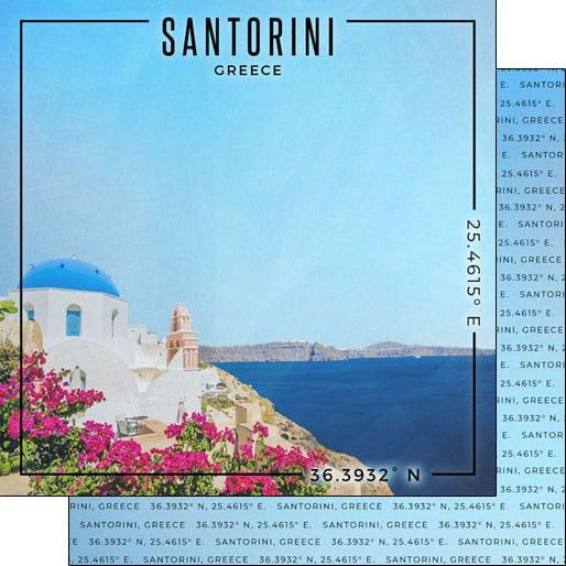 Travel Coordinates Collection Santorini, Greece 12 x 12 Double-Sided Scrapbook Paper by Scrapbook Customs - Scrapbook Supply Companies