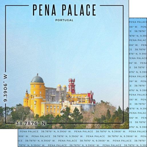 Travel Coordinates Collection Pena Palace, Portugal 12 x 12 Double-Sided Scrapbook Paper by Scrapbook Customs - Scrapbook Supply Companies