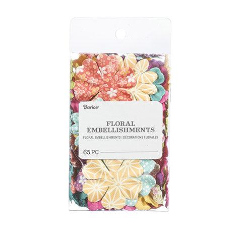 Floral Embellishments Collection Boho Print 1.25 to 1.75 inch Blooms Scrapbook Embellishment by Darice - 65 Pieces - Scrapbook Supply Companies