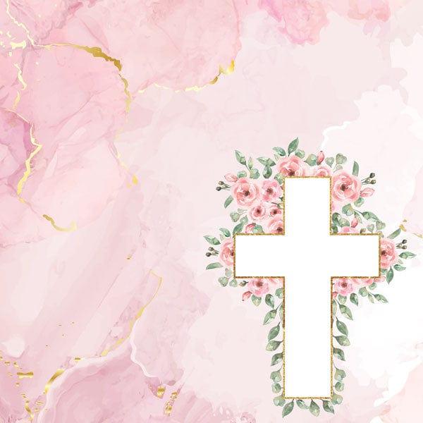 Holy Sacraments Collection Pink Flower Cross 12 x 12 Double-Sided Scrapbook Paper by Scrapbook Customs - Scrapbook Supply Companies