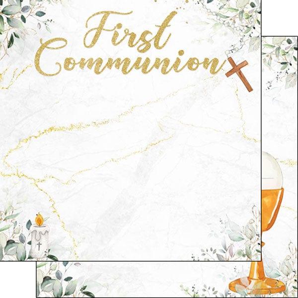 Holy Sacraments Collection First Communion Eucalyptus & Gold 12 x 12 Double-Sided Scrapbook Paper by Scrapbook Customs - Scrapbook Supply Companies