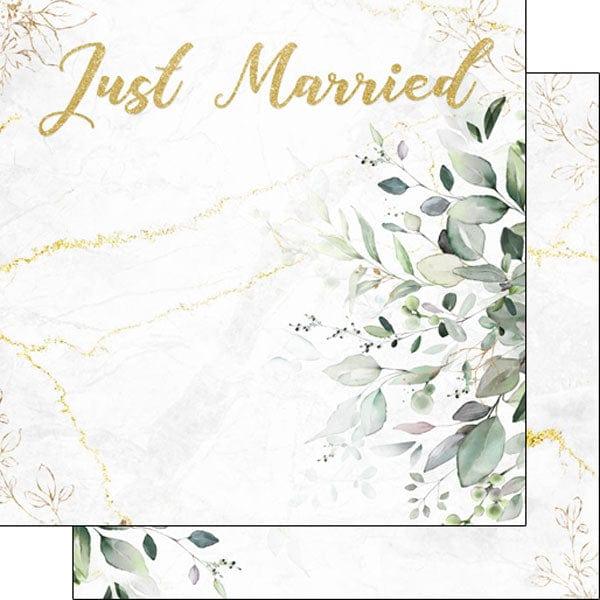 Holy Sacraments Collection Just Married Eucalyptus & Gold 12 x 12 Double-Sided Scrapbook Paper by Scrapbook Customs - Scrapbook Supply Companies