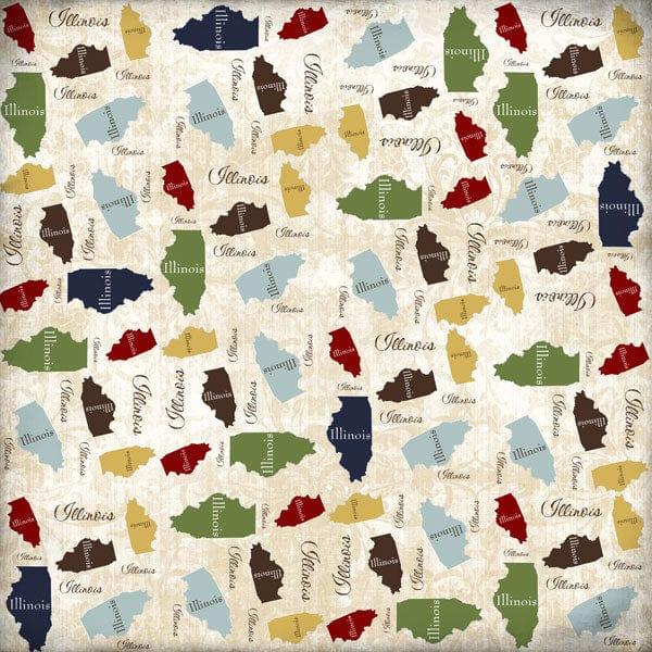 Lovely Travel Collection Illinois State Shape 12 x 12 Scrapbook Paper by Scrapbook Customs - Scrapbook Supply Companies