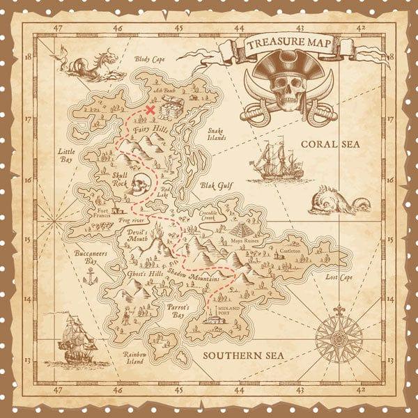 Magical Day of Fun Collection Treasure Map 12 x 12 Double-Sided Scrapbook Paper by Scrapbook Customs - Scrapbook Supply Companies