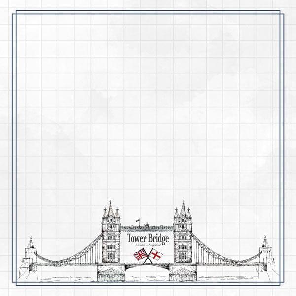 Travel Adventure Collection Tower Bridge 12 x 12 Double-Sided Scrapbook Paper by Scrapbook Customs - Scrapbook Supply Companies