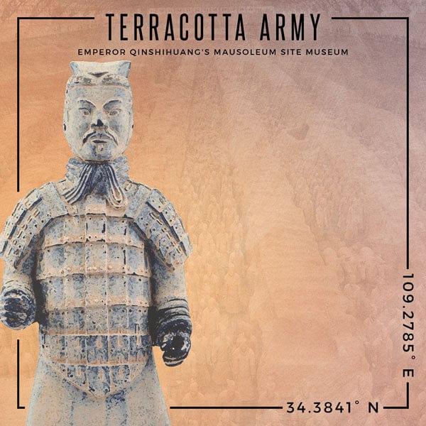 Travel Coordinates Collection Terracotta Army, Emperor Qinshihuang's Mausoleum Site Museum, China 12 x 12 Double-Sided Scrapbook Paper by Scrapbook Customs - Scrapbook Supply Companies