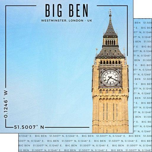 Travel Coordinates Collection Big Ben, Westminster, London, England, UK 12 x 12 Double-Sided Scrapbook Paper by Scrapbook Customs