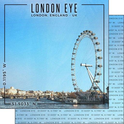 Travel Coordinates Collection London Eye, London, England, UK 12 x 12 Double-Sided Scrapbook Paper by Scrapbook Customs - Scrapbook Supply Companies