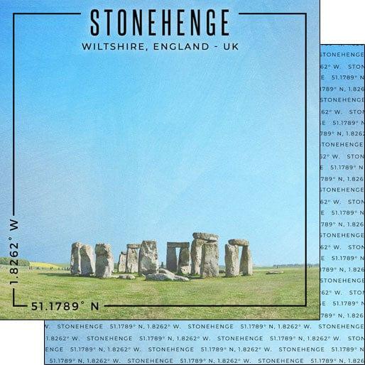 Travel Coordinates Collection Stonehenge, Wiltshire, England, UK 12 x 12 Double-Sided Scrapbook Paper by Scrapbook Customs