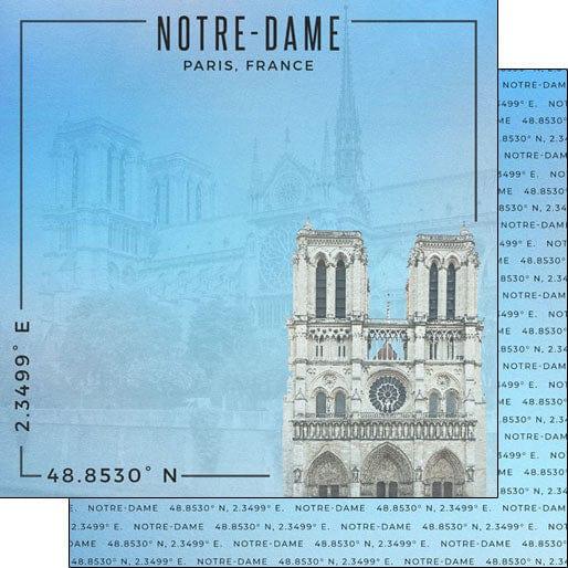 Travel Coordinates Collection Notre-Dame, Paris, France 12 x 12 Double-Sided Scrapbook Paper by Scrapbook Customs - Scrapbook Supply Companies