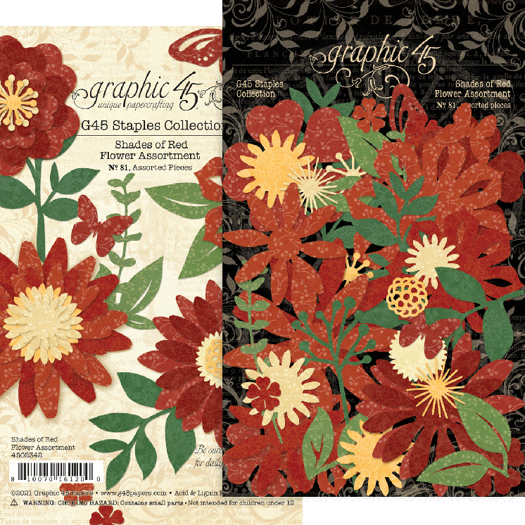 Staples Collection Shades of Red Flower Assortment by Graphic 45-81 assorted pieces - Scrapbook Supply Companies