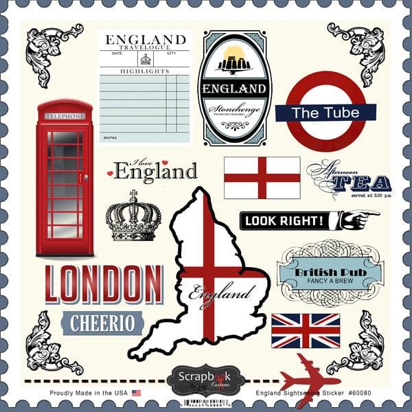 Sightseeing Collection London England 12 x 12 Sticker Sheet by Scrapbook Customs - Scrapbook Supply Companies