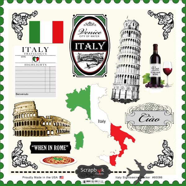 Sightseeing Collection Italy 12 x 12 Sticker Sheet by Scrapbook Customs