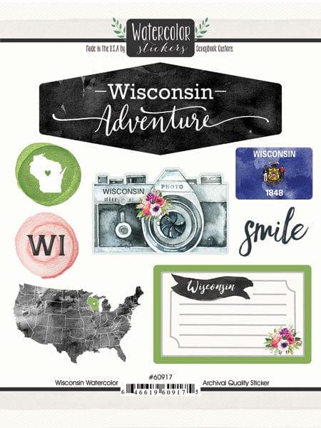 Watercolor Collection Wisconsin 6 x 8 Scrapbook Sticker Sheet by Scrapbook Customs - Scrapbook Supply Companies