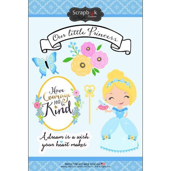 Magical Day of Fun Collection Blue Princess 6 x 8 Scrapbook Sticker Sheet by Scrapbook Customs - Scrapbook Supply Companies