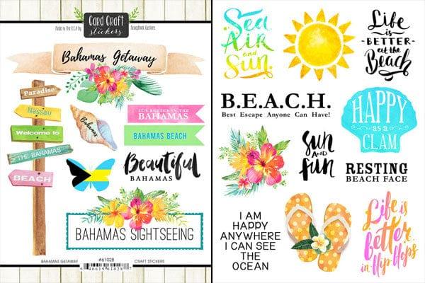 Getaway Collection Bahamas 6 x 8 Double-Sided Scrapbook Sticker Sheet by Scrapbook Customs - Scrapbook Supply Companies