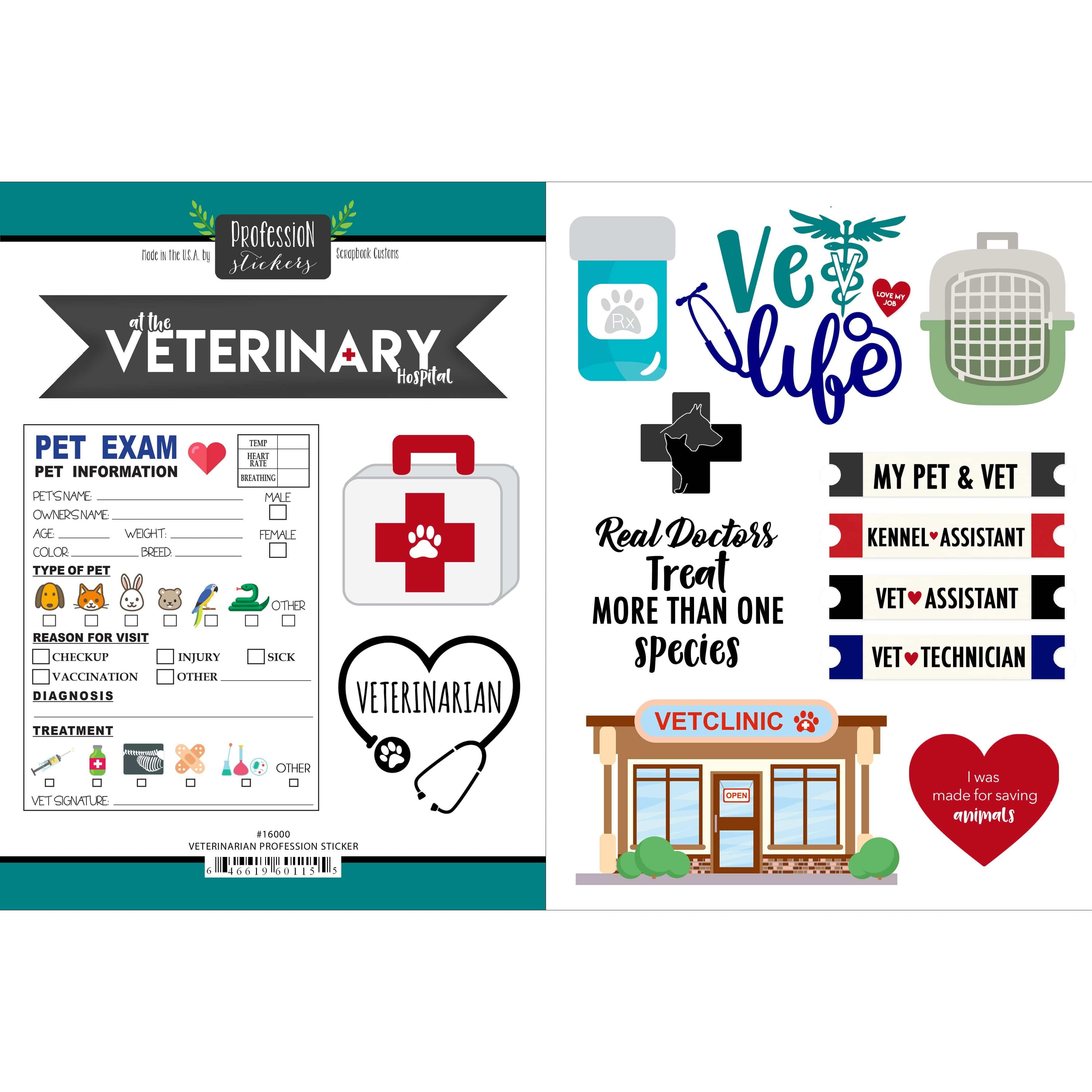Occupation Collection Veterinarian 6 x 8 Double Sided Scrapbook Sticker Sheet by Scrapbook Customs - Scrapbook Supply Companies