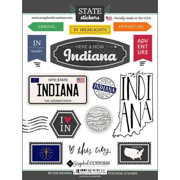 Postage Map Collection Indiana 6 x 8 Scrapbook Sticker Sheet by Scrapbook Customs - Scrapbook Supply Companies