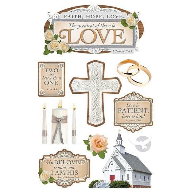 Wedding Collection Faith, Hope, Love 5 x 7 Glitter 3D Scrapbook Embellishment by Paper House Productions - Scrapbook Supply Companies