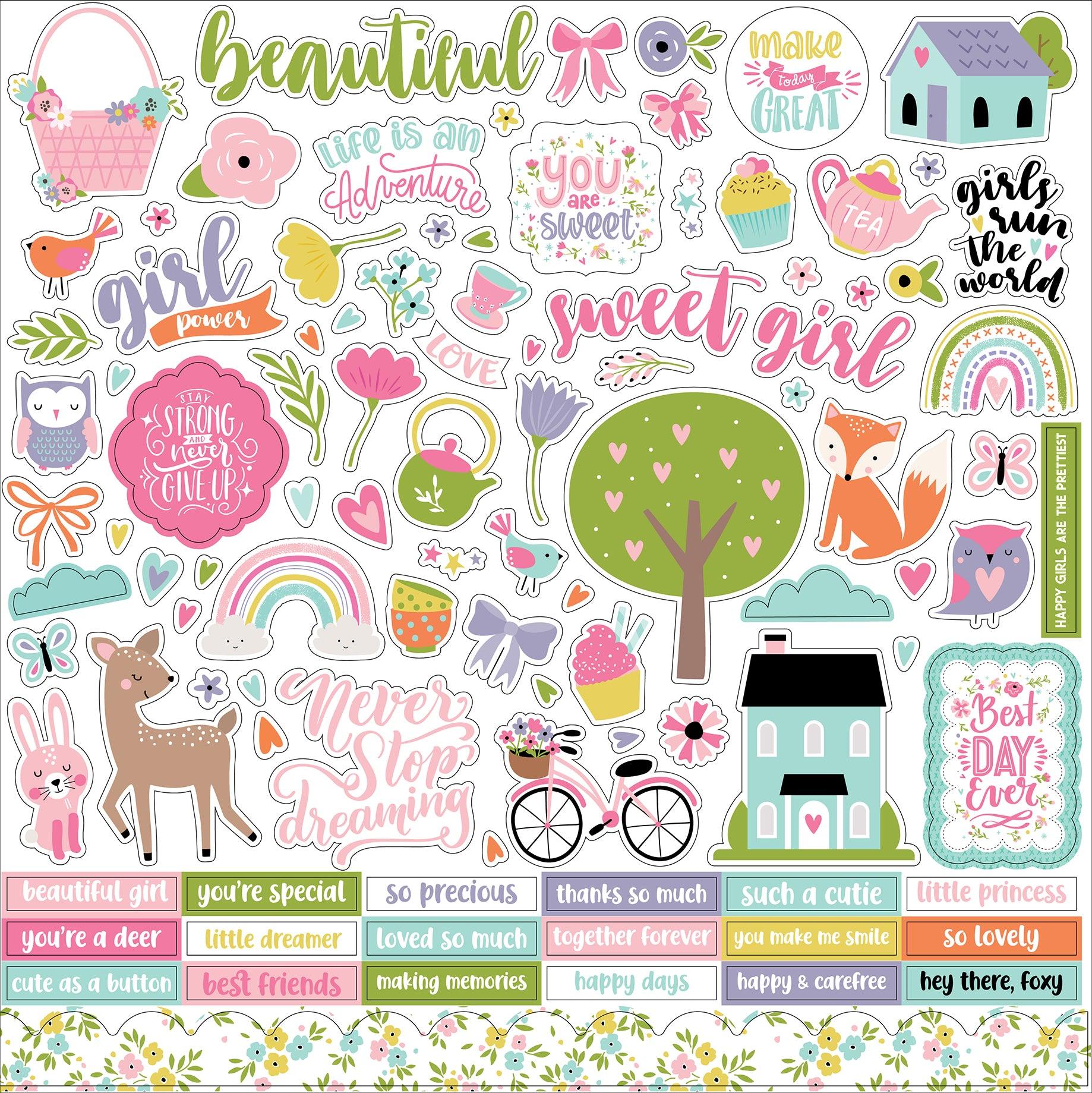 All About A Girl Collection 12 x 12 Scrapbook Sticker Sheet by Echo Park Paper - Scrapbook Supply Companies