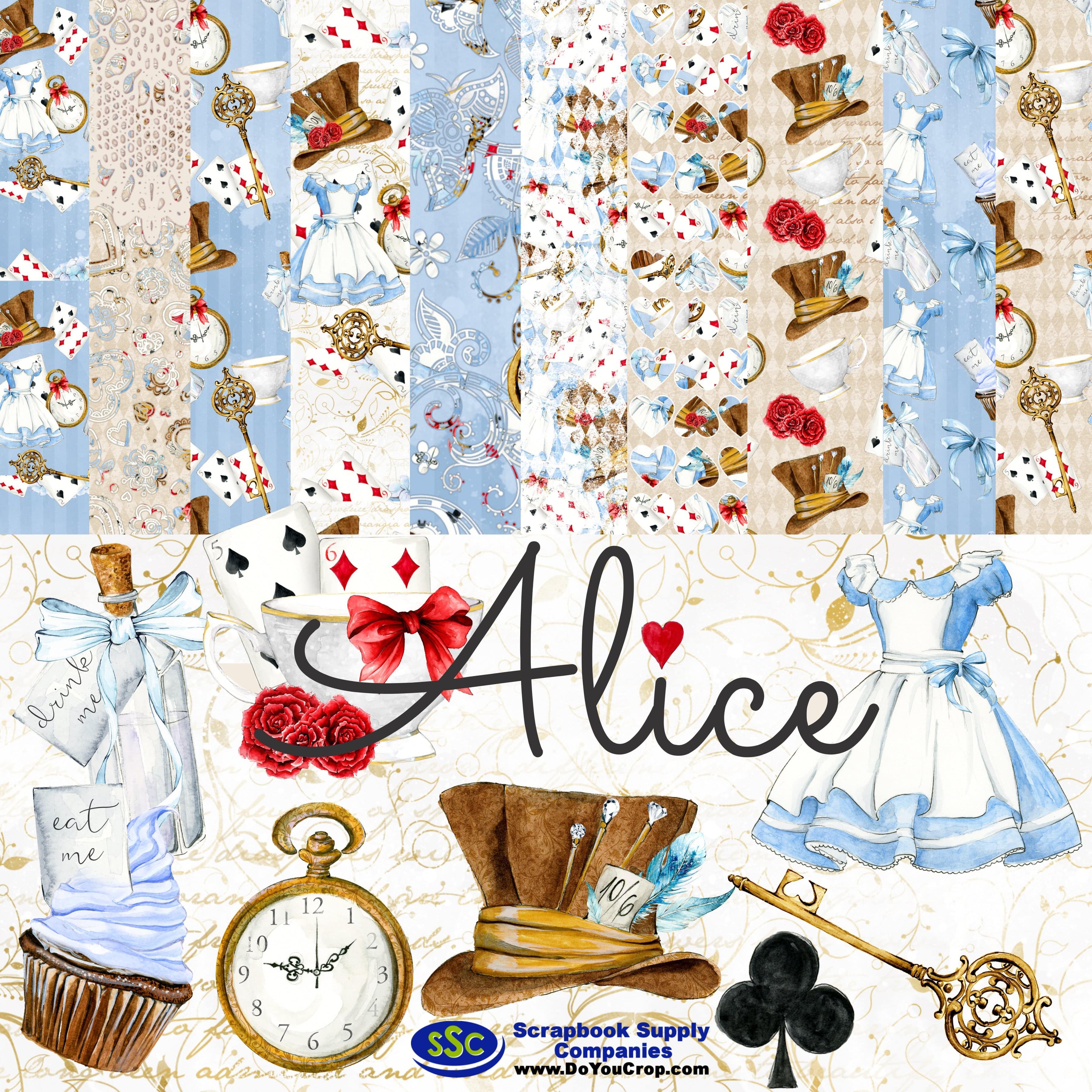 Alice in Wonderland Digital Paper Scrapbooking - Party and Craft
