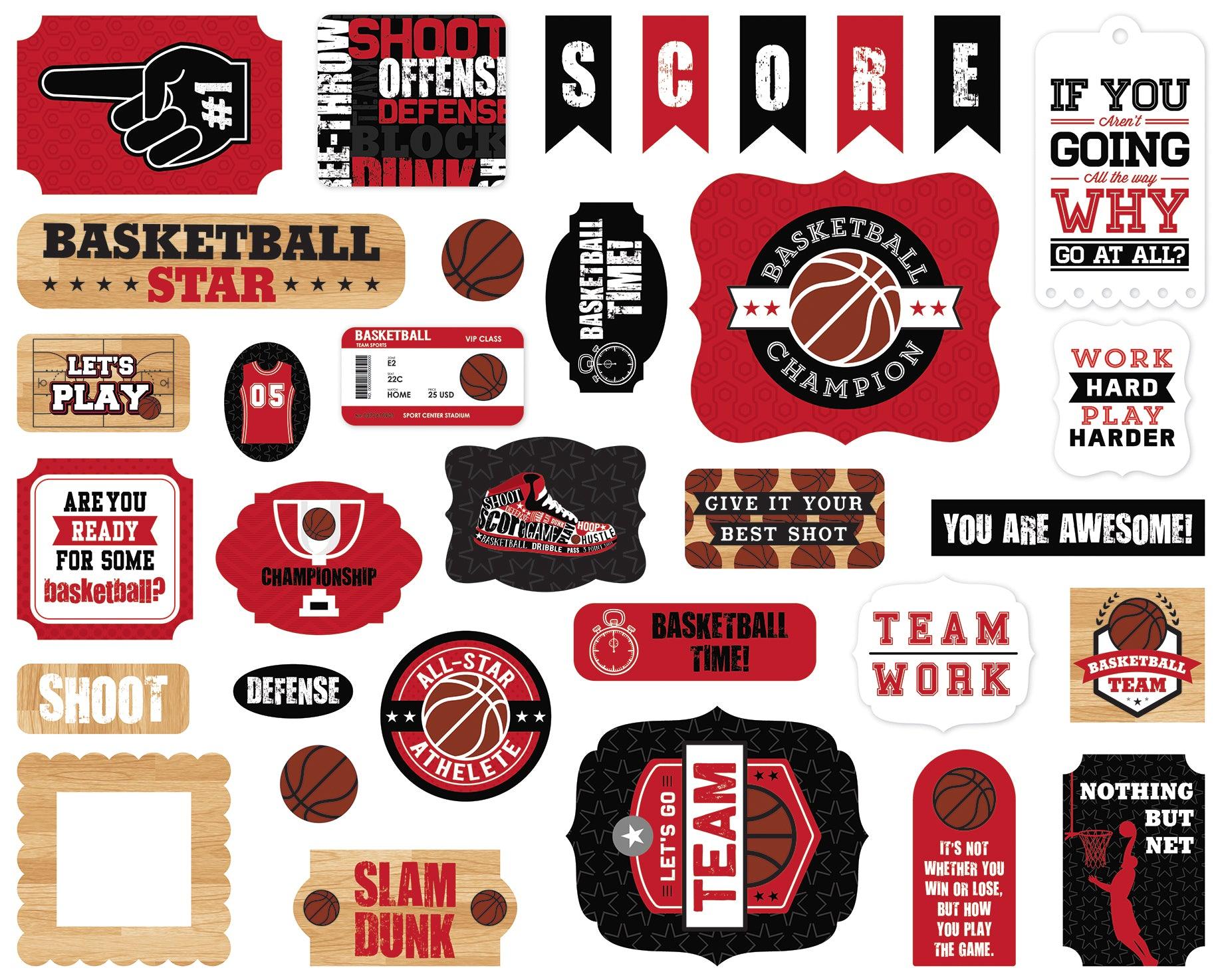 Basketball Collection 5 x 5 Ephemera Die Cut Scrapbook Embellishments by Echo Park Paper - Scrapbook Supply Companies