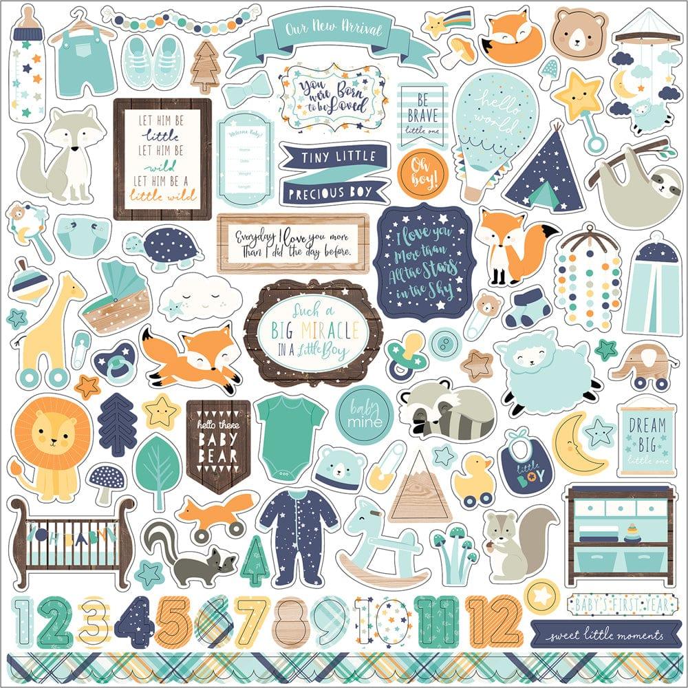 Hello Baby Boy Collection Elements 12 x 12 Scrapbook Sticker Sheet by Echo Park Paper - Scrapbook Supply Companies