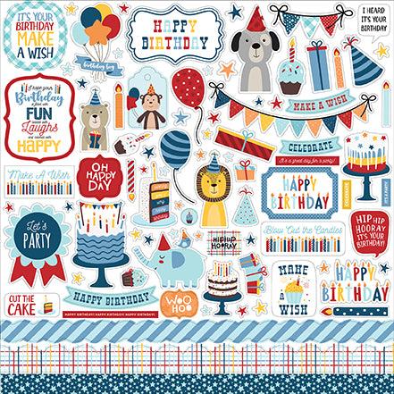 Birthday Boy Collection 12 x 12 Scrapbook Sticker Sheet by Echo Park Paper - Scrapbook Supply Companies
