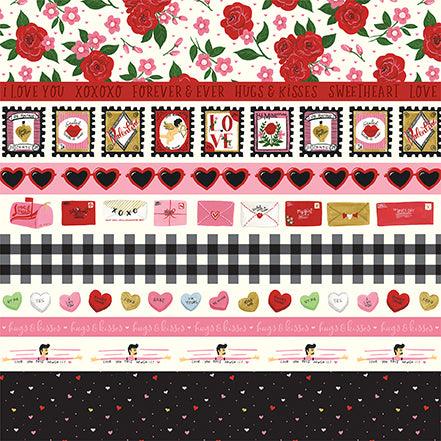 Be My Valentine Collection Border Strips 12 x 12 Double-Sided Scrapbook Paper by Echo Park Paper - Scrapbook Supply Companies