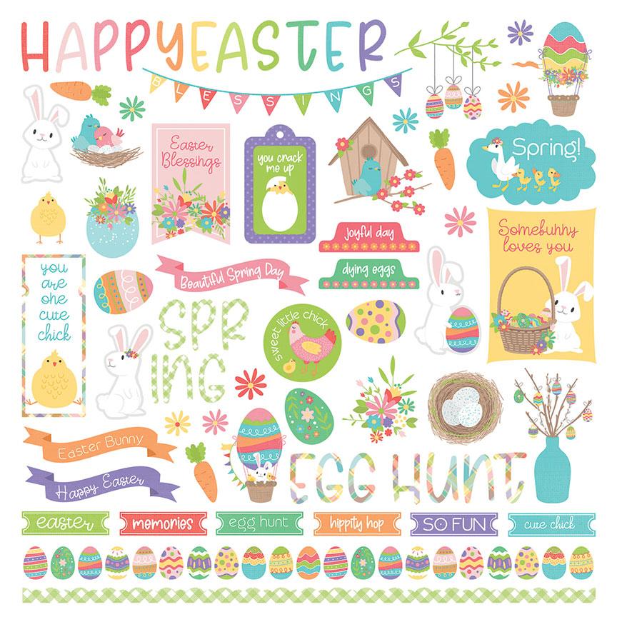 Baskets Of Bunnies Collection 12 x 12 Cardstock Scrapbook Sticker Sheet by Photo Play Paper