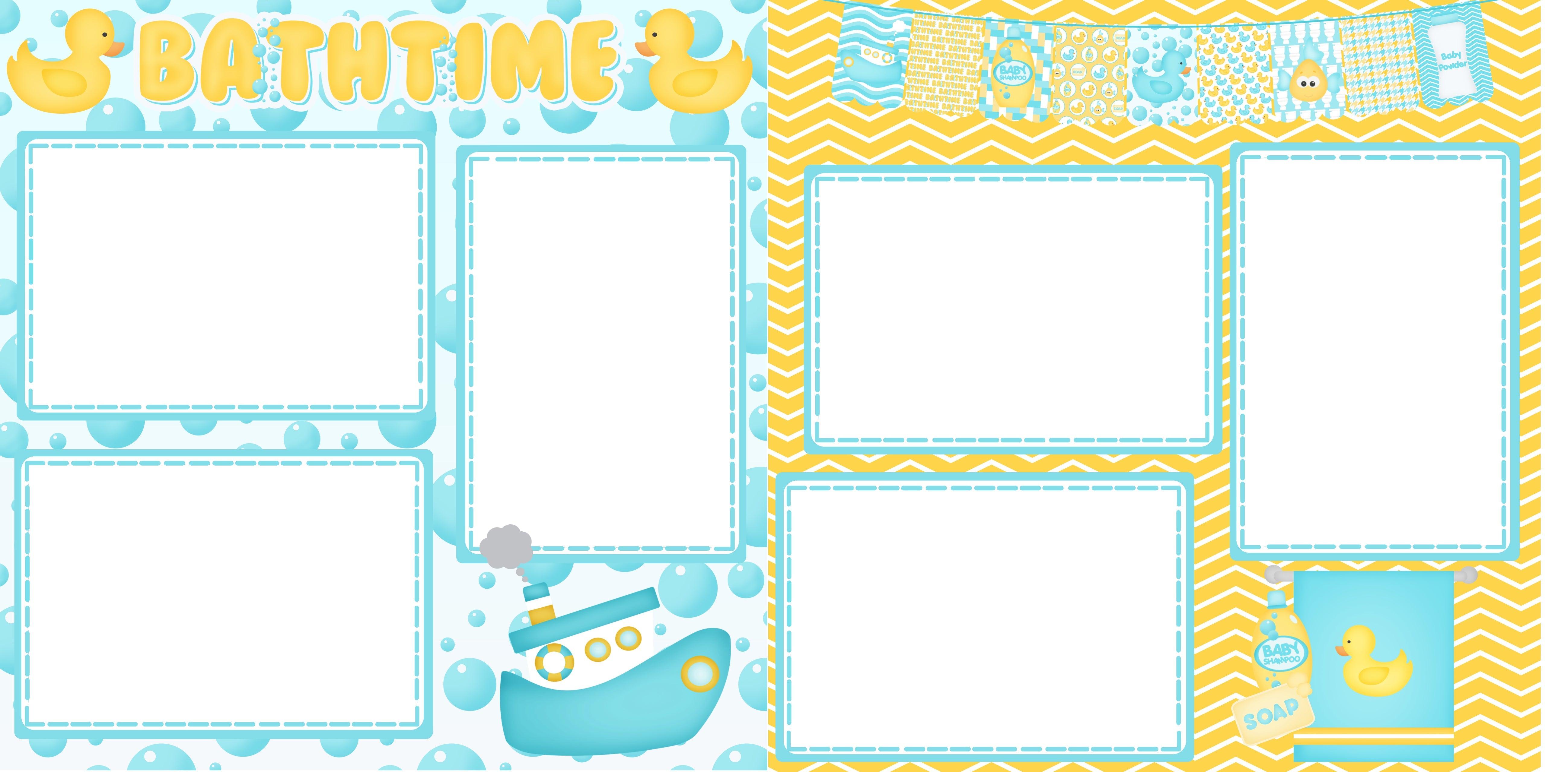 Bathtub Time Boy Collection Bath Time (2) - 12 x 12 Premade, Printed Scrapbook Pages by SSC Designs