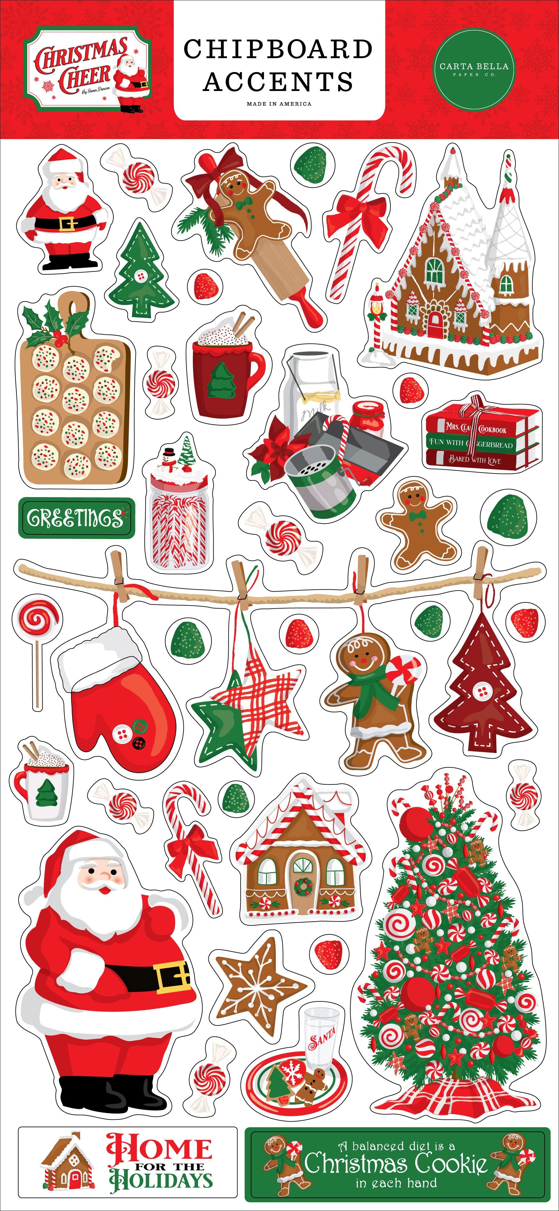 Christmas Cheer Collection 6 x 12 Scrapbook Chipboard Accents by Carta Bella - Scrapbook Supply Companies