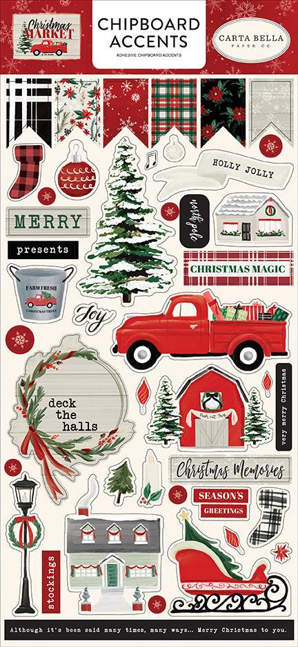 Christmas Market Collection 6 x 12 Chipboard Accents Scrapbook Embellishments by Carta Bella - Scrapbook Supply Companies