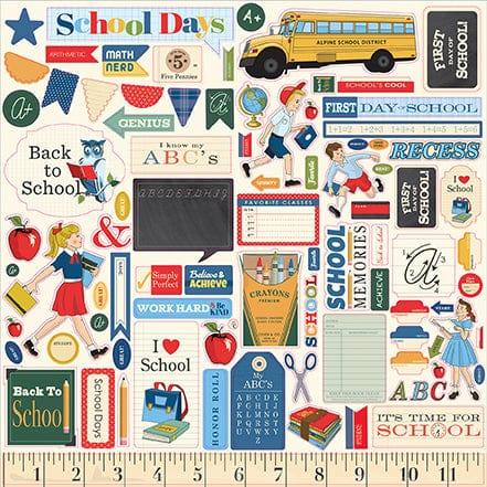 School Days Collection Element Sticker 12 x 12 Scrapbook Sticker Sheet by Carta Bella - Scrapbook Supply Companies