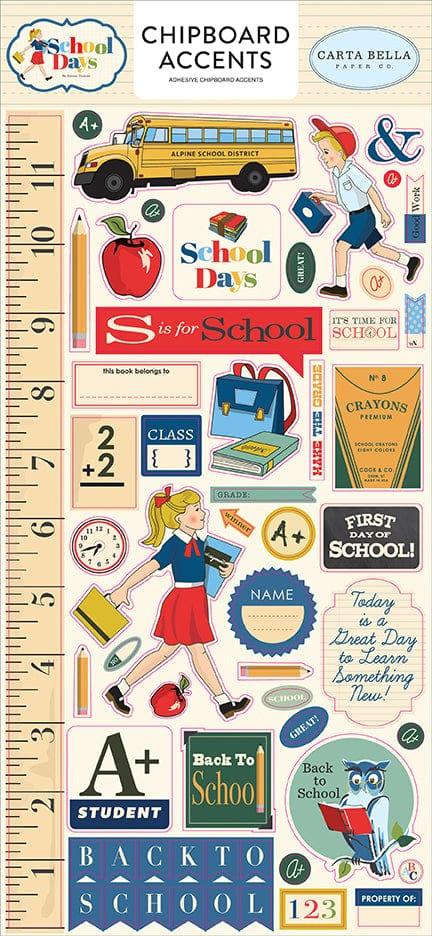 School Days Collection 6 x 12 Chipboard Accents Scrapbook Embellishments by Carta Bella - Scrapbook Supply Companies