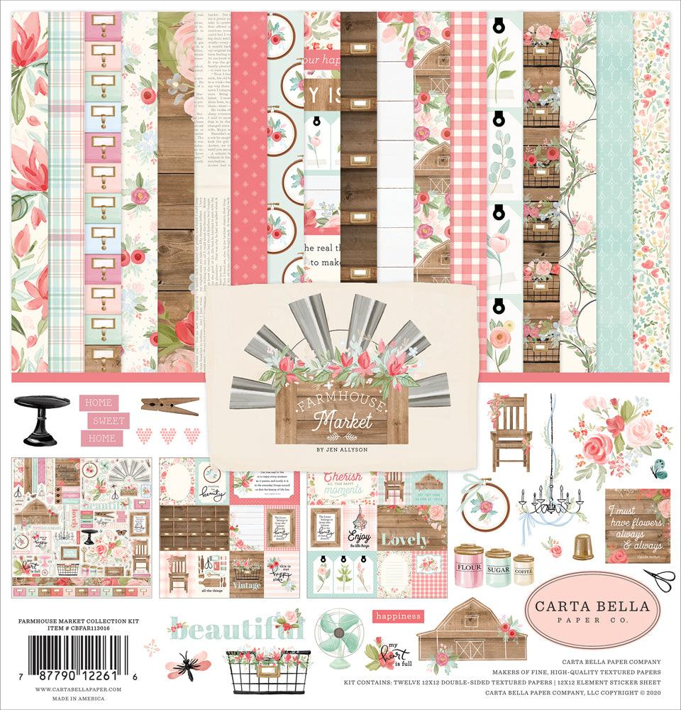 Farmhouse Market Collection 12 x 12 Double-Sided Scrapbook Paper Kit & Sticker Sheet by Carta Bella - 13 Pieces
