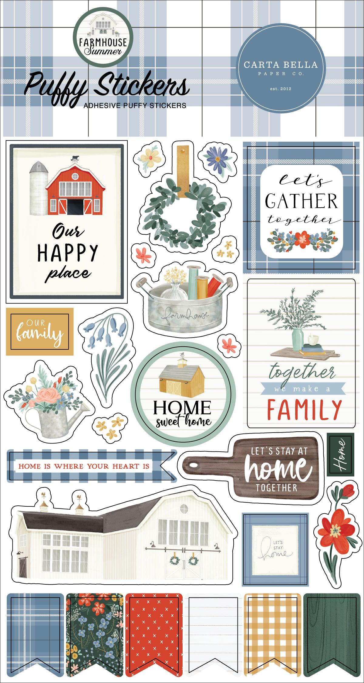 Farmhouse Summer Collection 4 x 7 Puffy Stickers Scrapbook Embellishments by Carta Bella Paper - Scrapbook Supply Companies