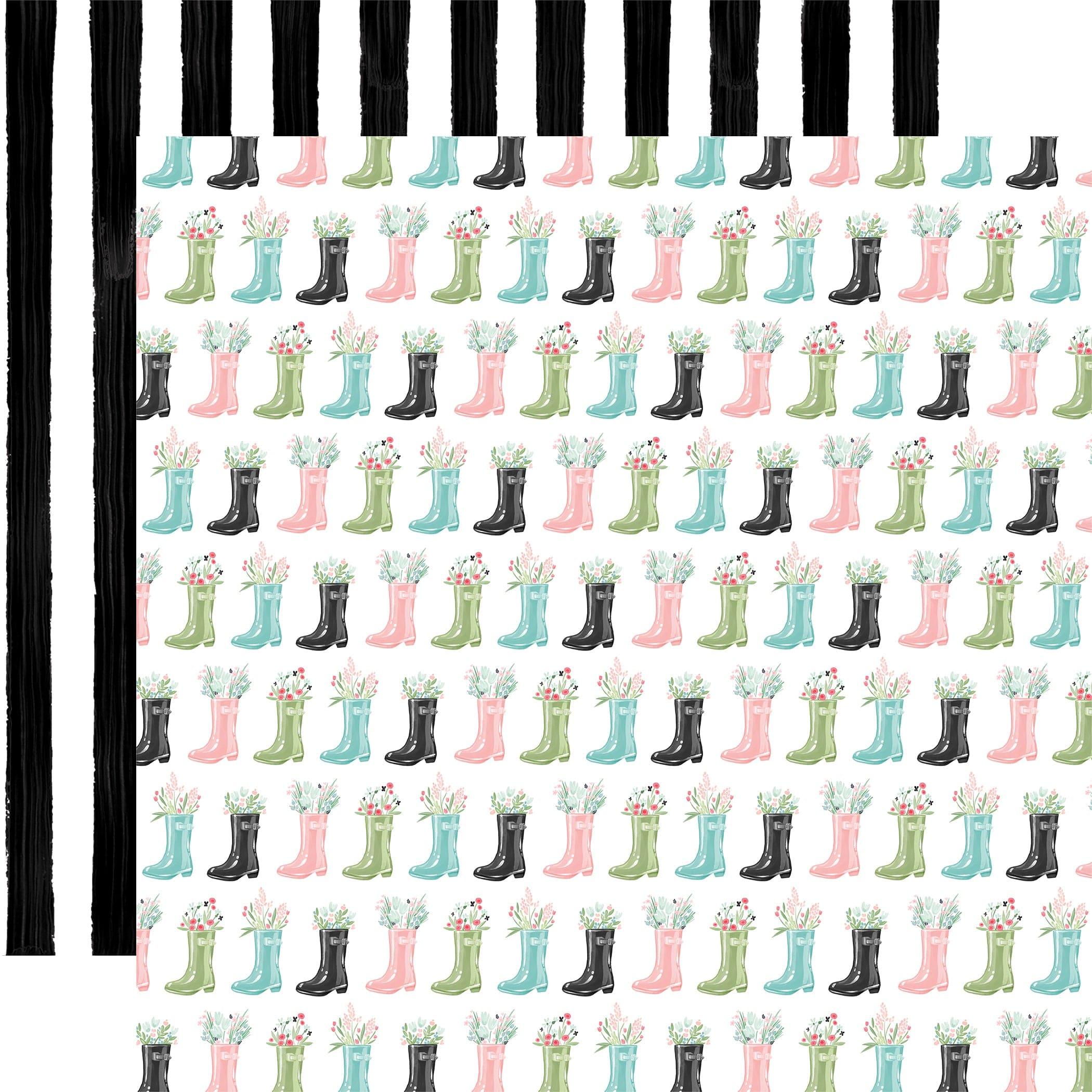 Flower Garden Collection Rain Boots 12 x 12 Double-Sided Scrapbook Paper by Carta Bella