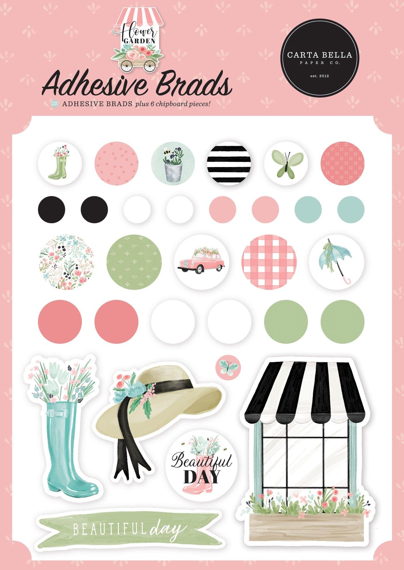 Flower Garden Collection 5 x 7 Decorative Scrapbook Brads & Chipboard Pieces Scrapbook Embellishments by Carta Bella - Scrapbook Supply Companies