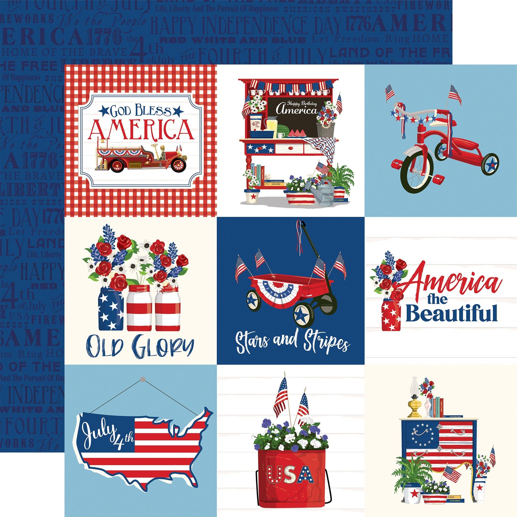 God Bless America Collection 4 x 4 Journaling Cards 12 x 12 Double-Sided Scrapbook Paper by Carta Bella - Scrapbook Supply Companies