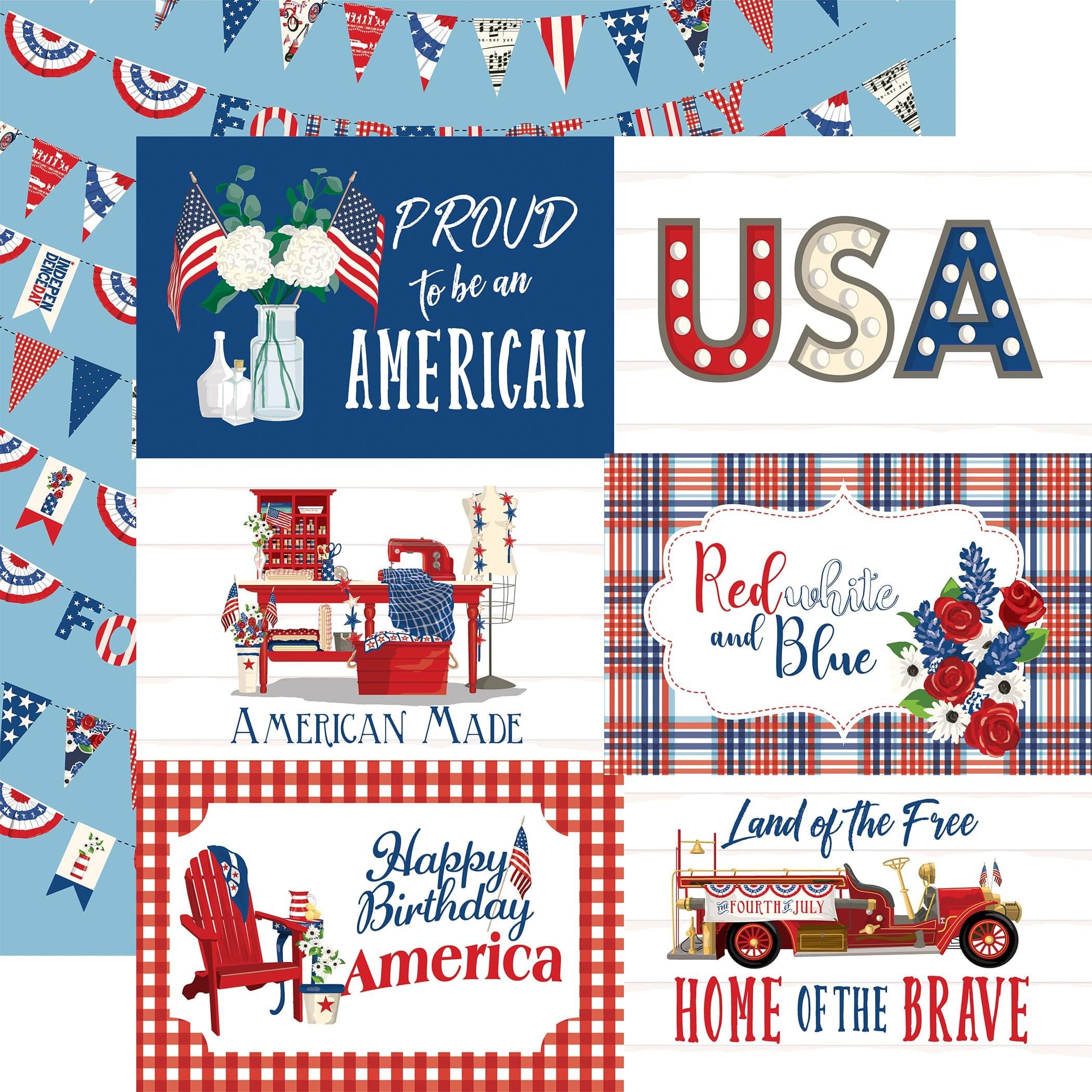 God Bless America Collection 6x4 Journaling Cards 12 x 12 Double-Sided Scrapbook Paper by Carta Bella