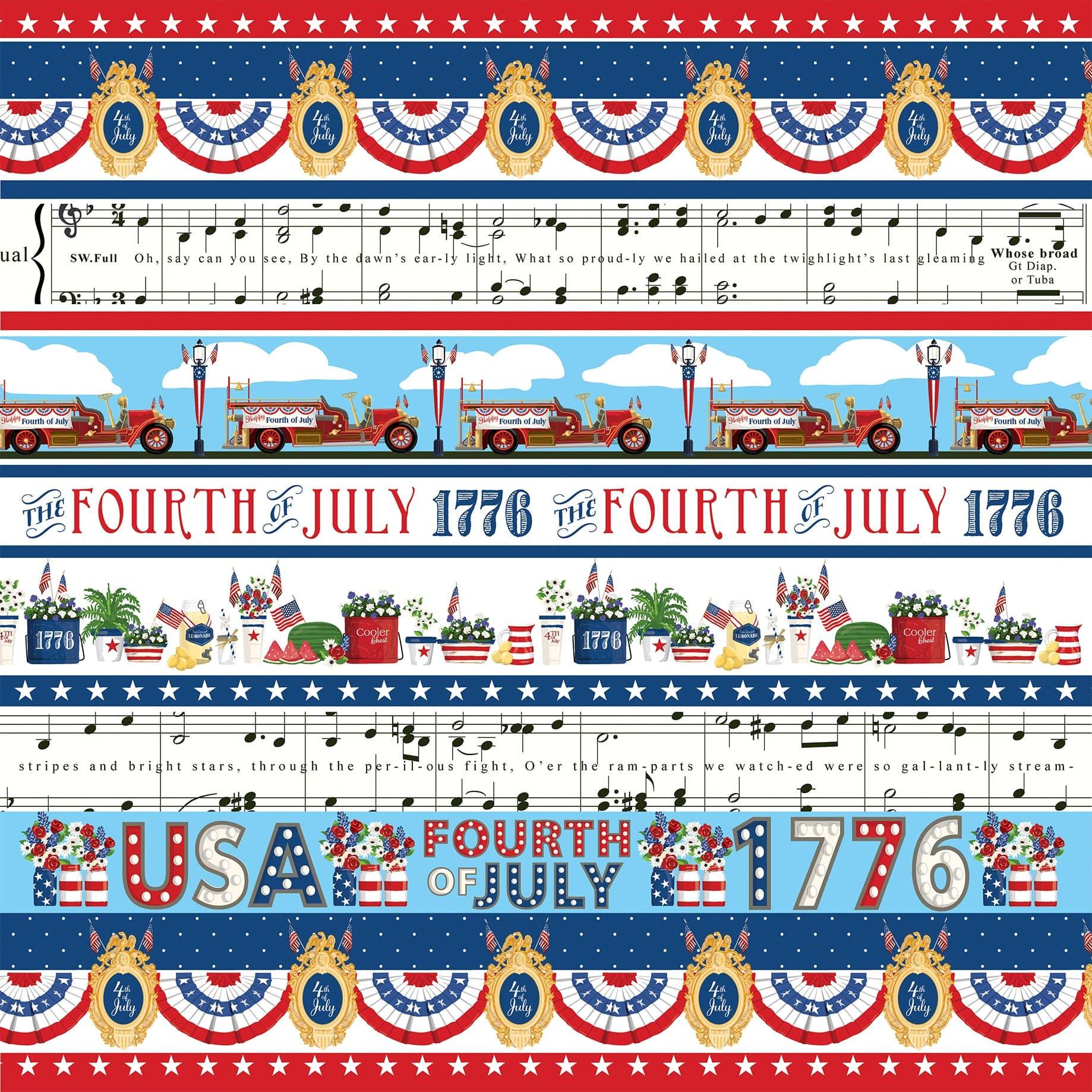 God Bless America Collection Border Strips 12 x 12 Double-Sided Scrapbook Paper by Carta Bella - Scrapbook Supply Companies